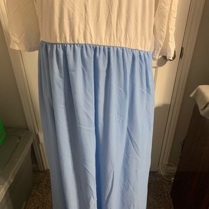 Blue/White color block maternity dress